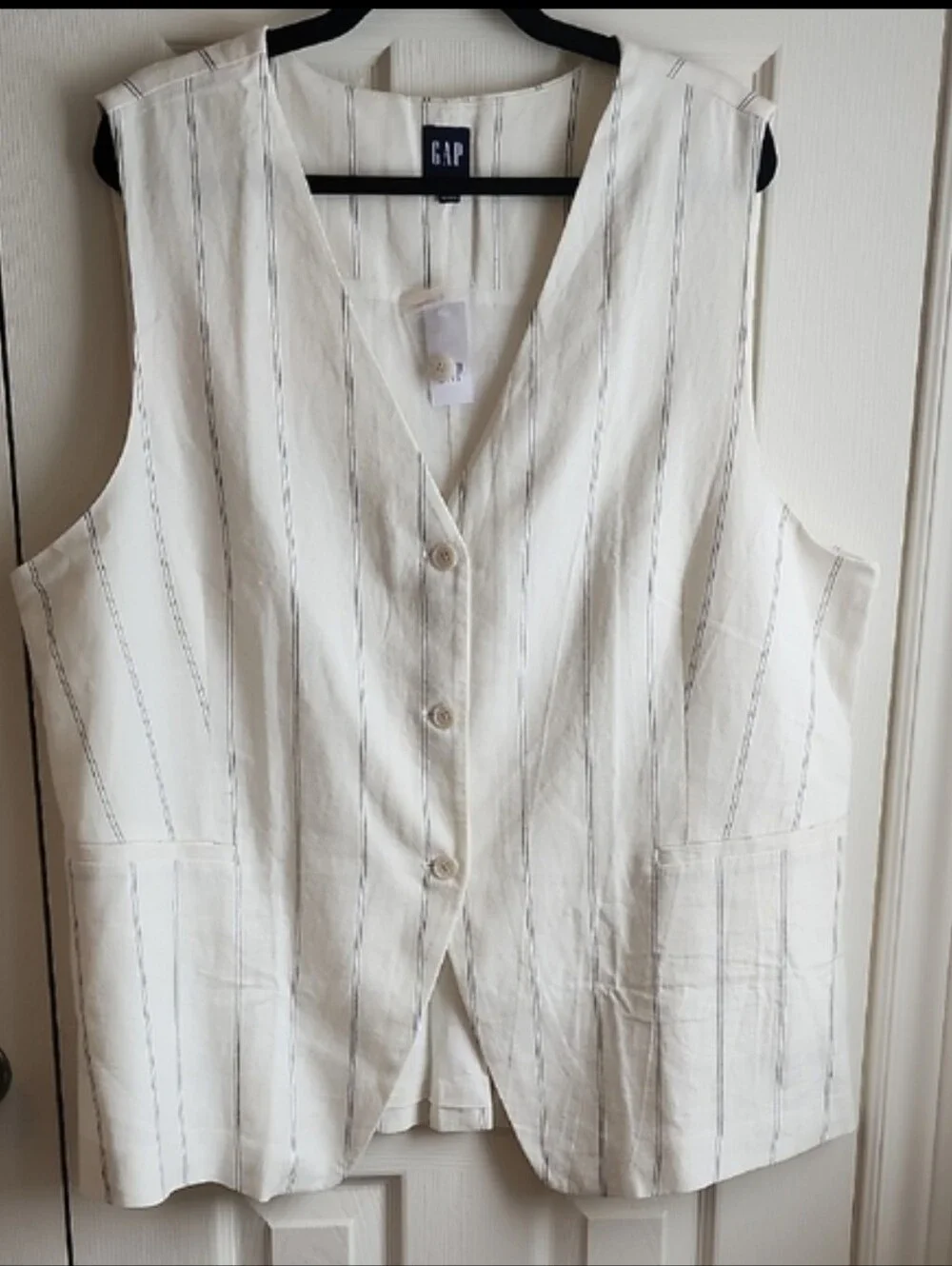 GAP Women's White And Navy Striped Linen Button Down Vest XXL - Picture 6 of 6